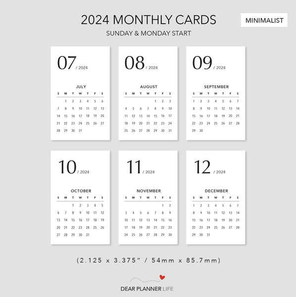 2024 Calendar Cards - Minimalist Style - Printable PDF - PJ01