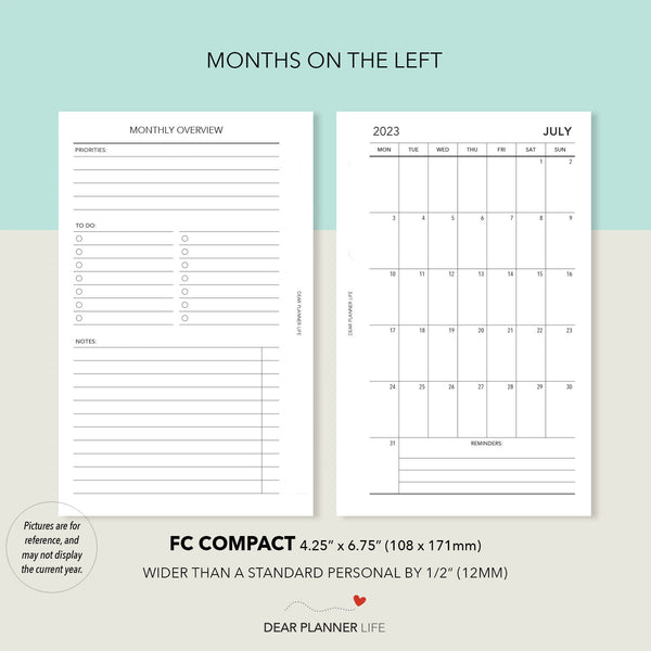 2025 Vertical Monthly with Month Overview, MONDAY Start (FC Compact Size) Printable PDF : F-68