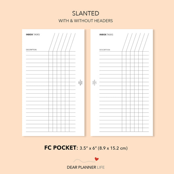 Inbox Tasks List (FC Pocket) Printable PDF : FP-79