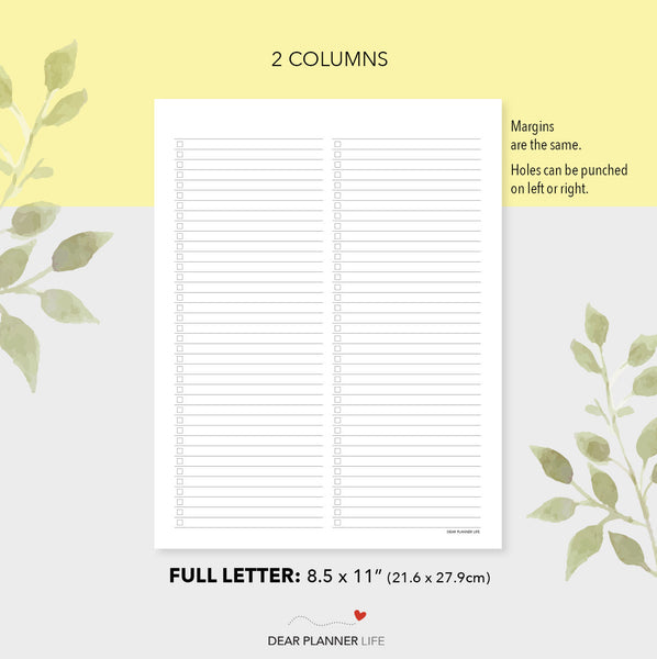 Column Lined Pages (Letter Size) Printable PDF - L-10