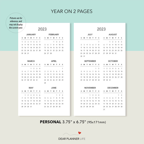 2024 Year on 2 Pages - Sunday & Monday Start (Personal Size) Printable PDF : P-45 2