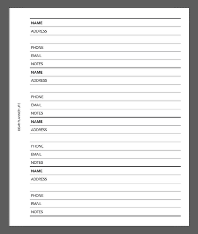 Contacts List Misc Size Printable PDF : #34