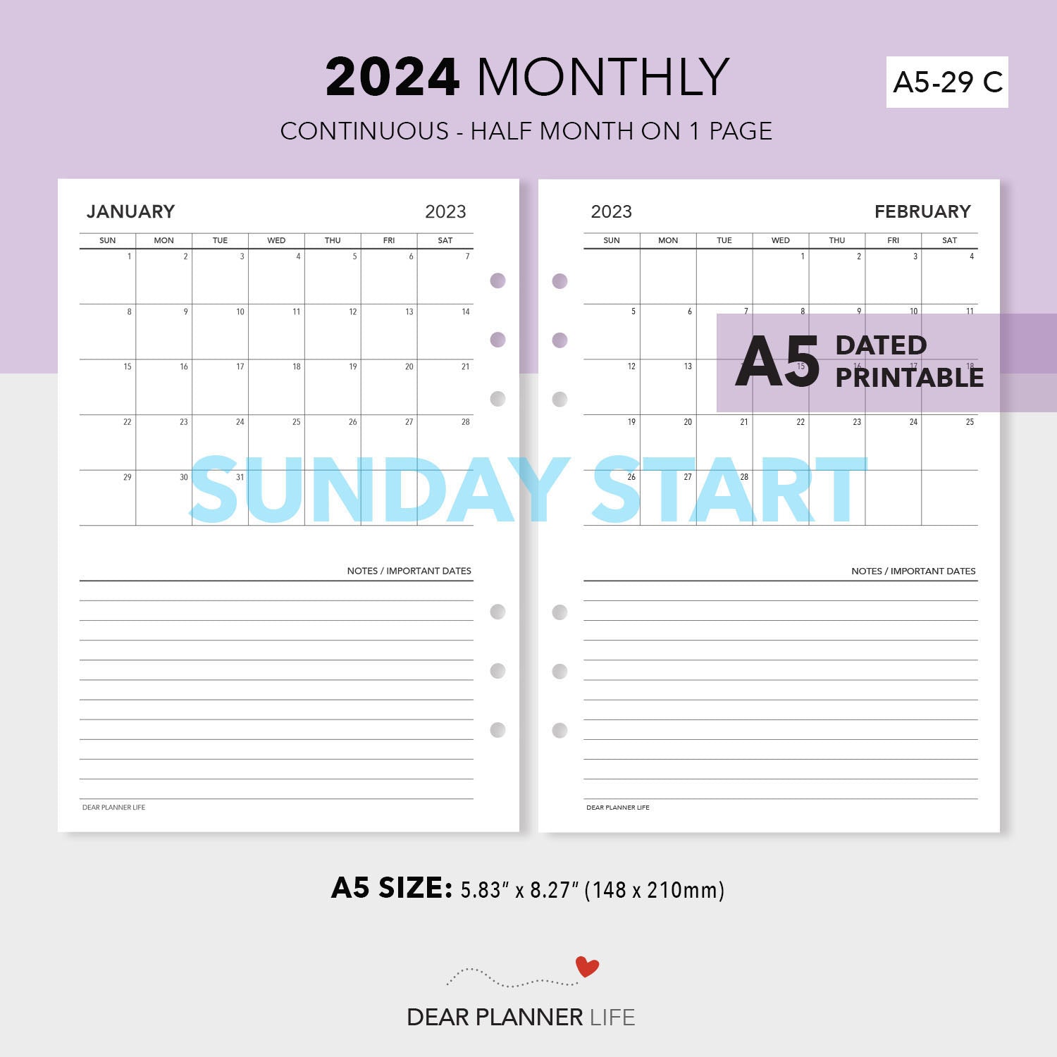 2024 Continuous Month On 1 Page, SUNDAY Start (A5 Size) Printable PDF – DearPlannerLife 2024-continuous-month-on-1-page-sunday-start-a5-size-printable-pdf-dearplannerlife