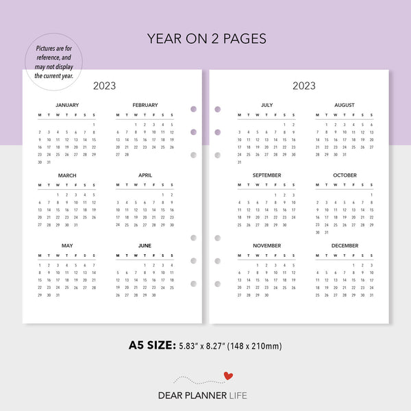 2024 Year on 2 Pages, Monday & Sunday Start (A5 size) Printable PDF : A5-45 2