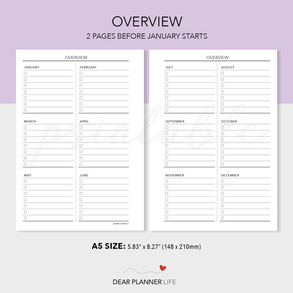 2024 Horizontal Month On 1 Page, SUNDAY Start (A5 Size) Printable PDF : A5-58 C