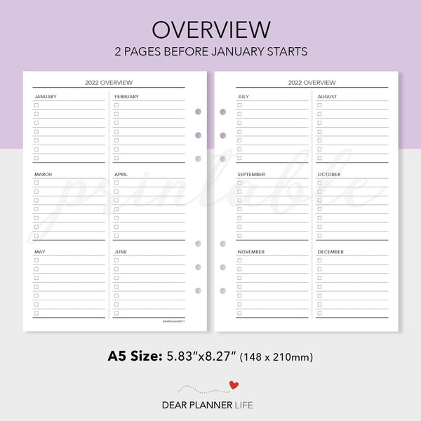 2025 A5 Size Calendar - Month on 2 Pages (SUNDAY Start) Printable PDF : A5-22