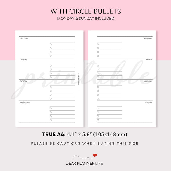 Horizontal Week on 2 Pages (A6 Rings) Printable PDF : AS-04