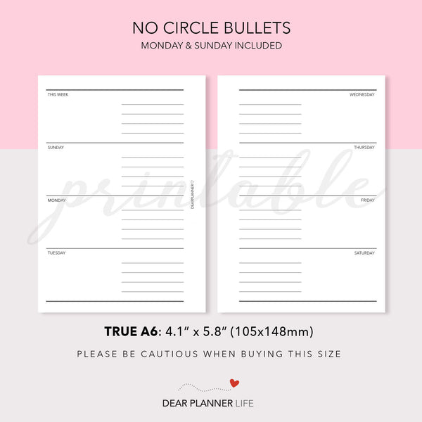 Horizontal Week on 2 Pages (A6 Rings) Printable PDF : AS-04