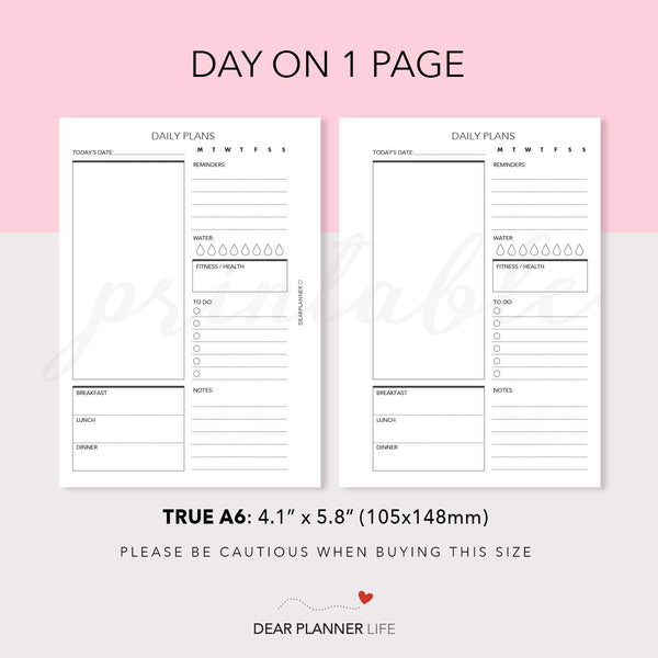 Day On 1 Page (A6 Rings) Printable PDF : AS-06