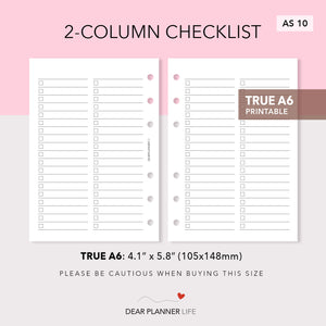 2-Column Checklist (A6 Rings) Printable PDF : AS-10