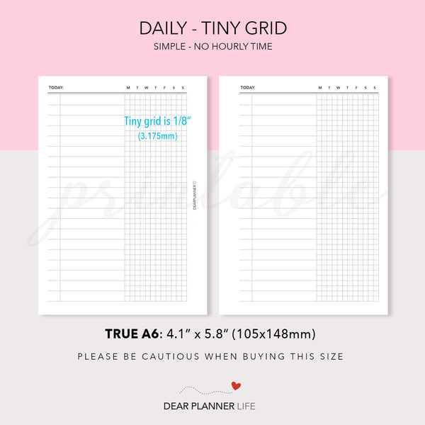 Daily with Tiny Grid (A6 Rings) Printable PDF : AS-11