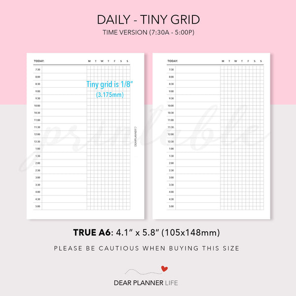 Daily with Tiny Grid (A6 Rings) Printable PDF : AS-11