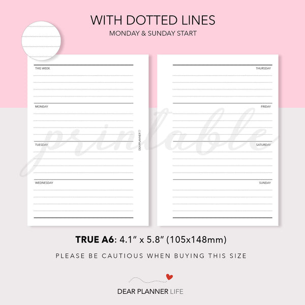 Week on 2 Pages Horizontal Layout (A6 Rings) Printable PDF : AS-13