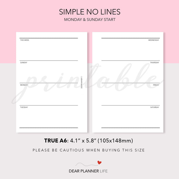 Week on 2 Pages Horizontal Layout (A6 Rings) Printable PDF : AS-13