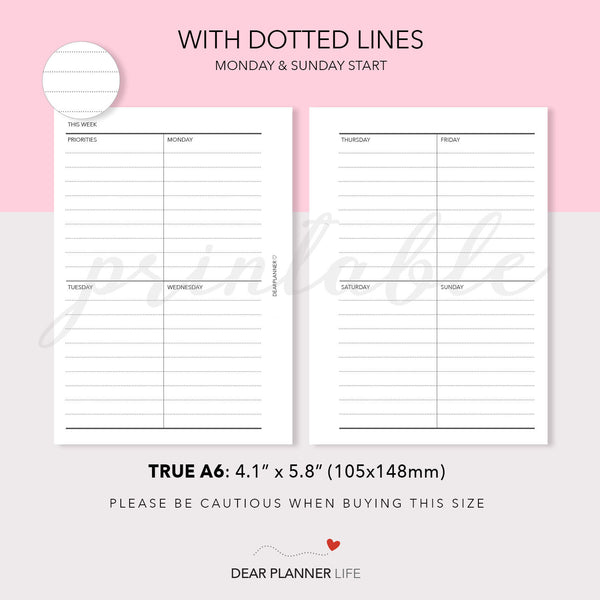 Vertical Quadrant Week on 2 Pages (A6 Rings) Printable PDF : AS-14