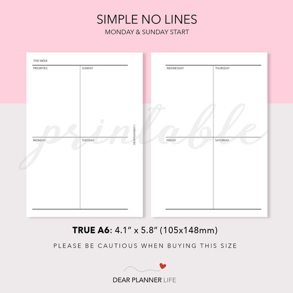 Vertical Quadrant Week on 2 Pages (A6 Rings) Printable PDF : AS-14