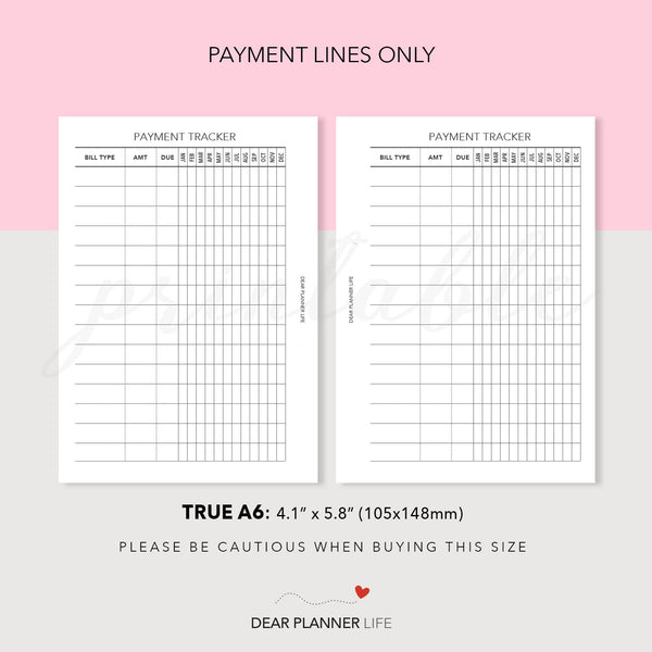 Payment Tracker (A6 Rings) Printable PDF : AS-15