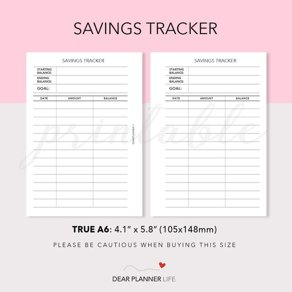 Savings Tracker (A6 Rings) Printable PDF : AS-19