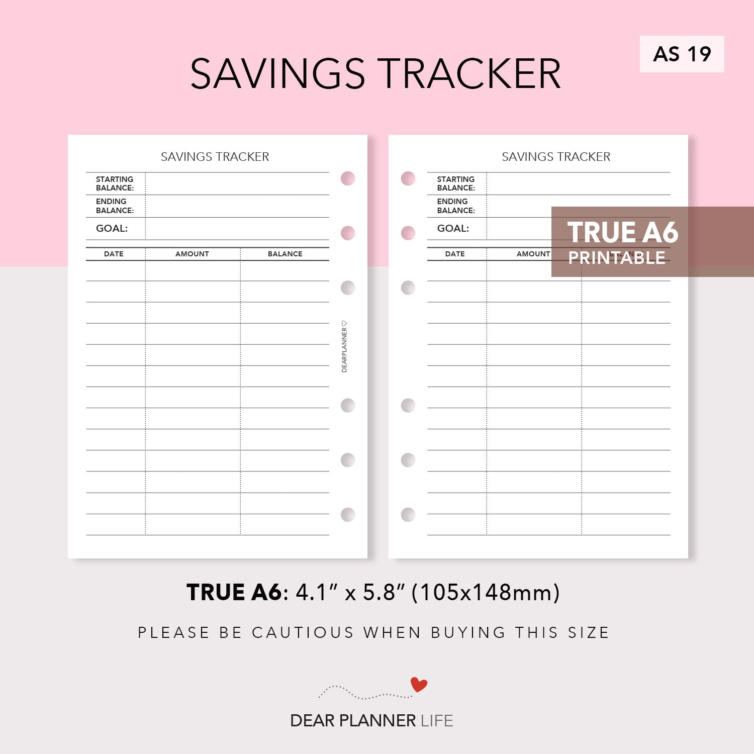 Savings Tracker (A6 Rings) Printable PDF : AS-19