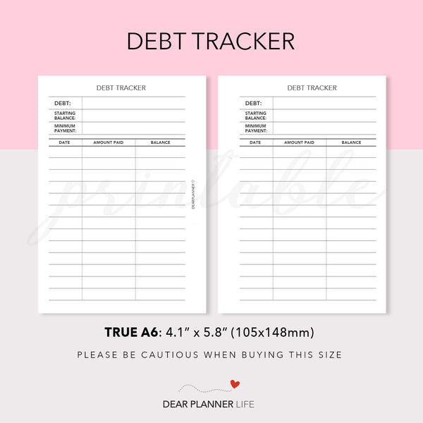 Debt Tracker (A6 Rings) Printable PDF : AS-20