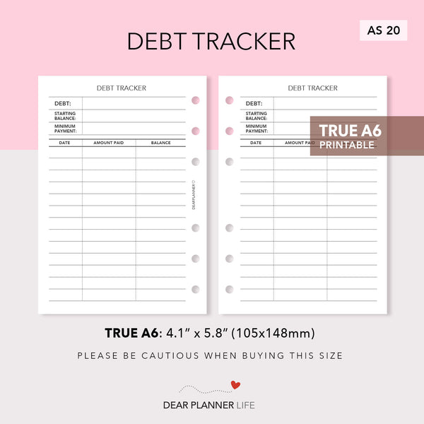 Debt Tracker (A6 Rings) Printable PDF : AS-20