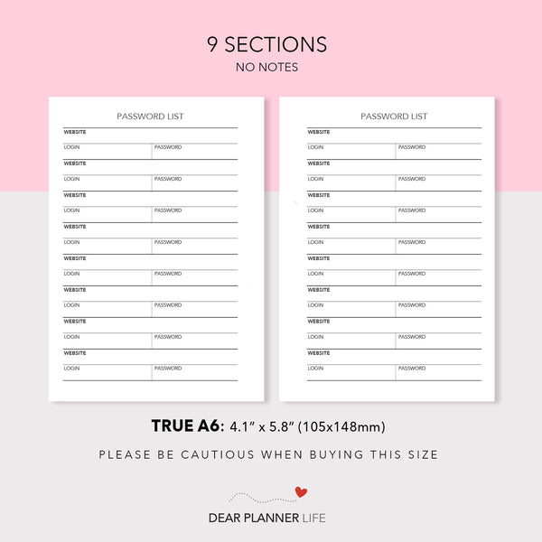 Password List (A6 Rings) Printable PDF : AS-28