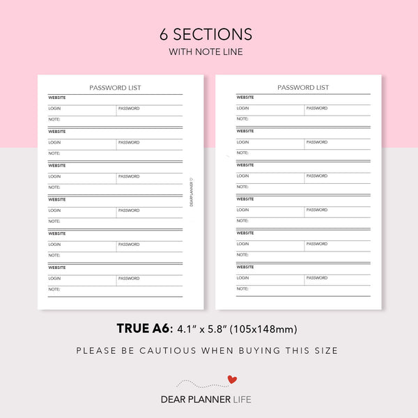 Password List (A6 Rings) Printable PDF : AS-28