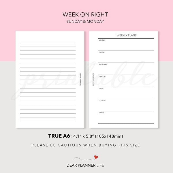 Undated Simple Week On 1 Page (A6 Rings) Printable PDF : AS-31