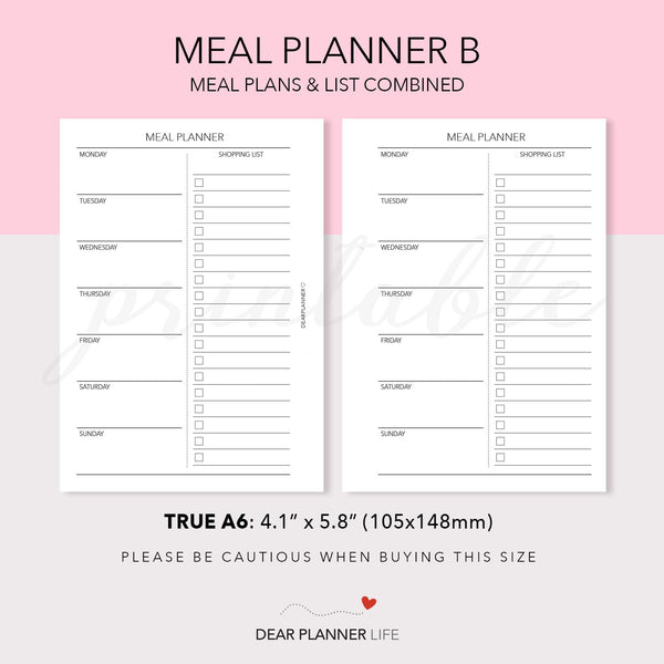 Meal Planning B (A6 Rings) Printable PDF : AS-32b