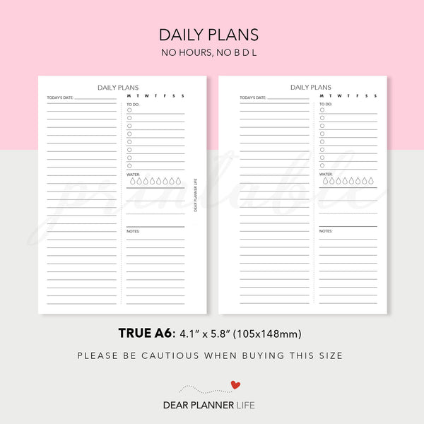 Daily Plans Wth & Without Time (A6 Rings) Printable PDF : AS-36