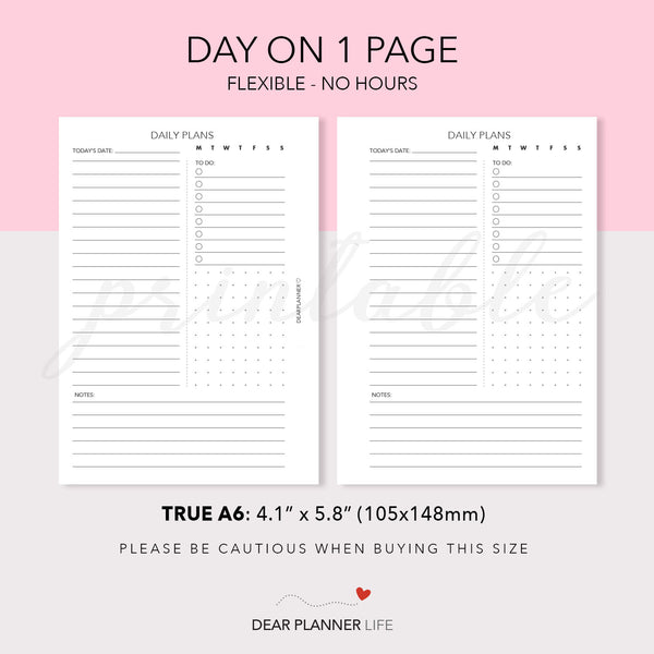 Flexible Day on 1 Page (A6 Rings) Printable PDF : AS-37