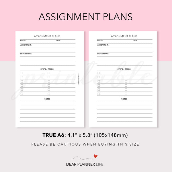 Assignment Plans Tracker (A6 Rings) Printable PDF : AS-44