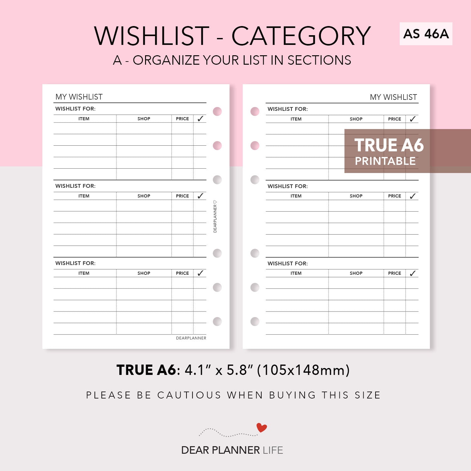 Wishlist Categories (A6 Rings) Printable PDF : AS-46A