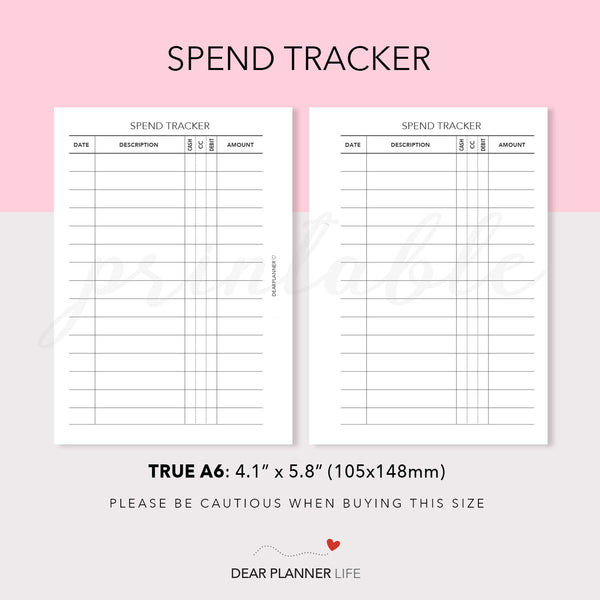 Spend Tracker (A6 Rings) Printable PDF : AS-48