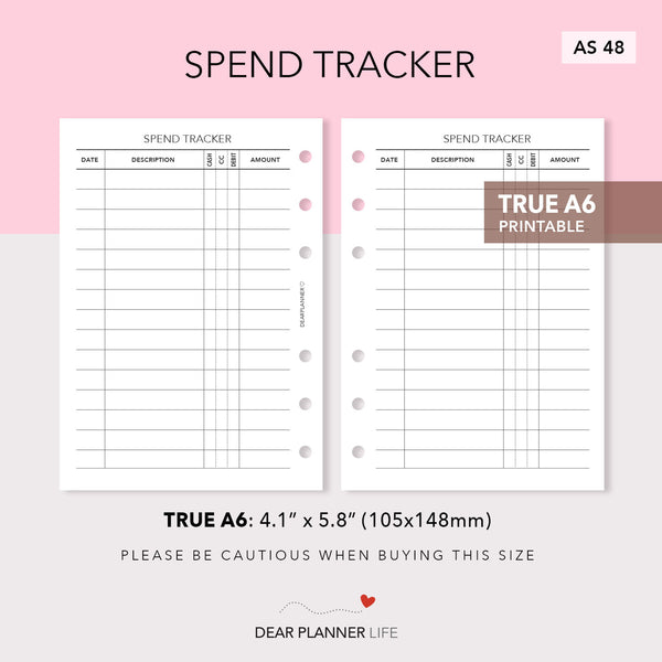 Spend Tracker (A6 Rings) Printable PDF : AS-48