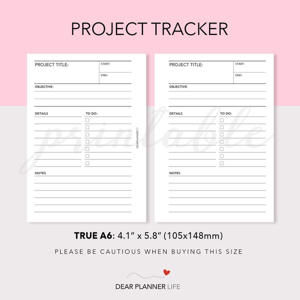 Project Tracker (A6 Rings) Printable PDF : AS-54