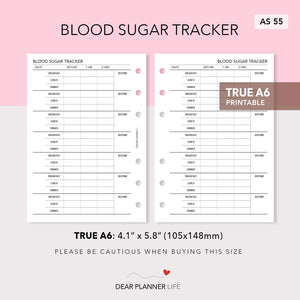 Blood Sugar Tracker (A6 Rings) Printable PDF : AS-55