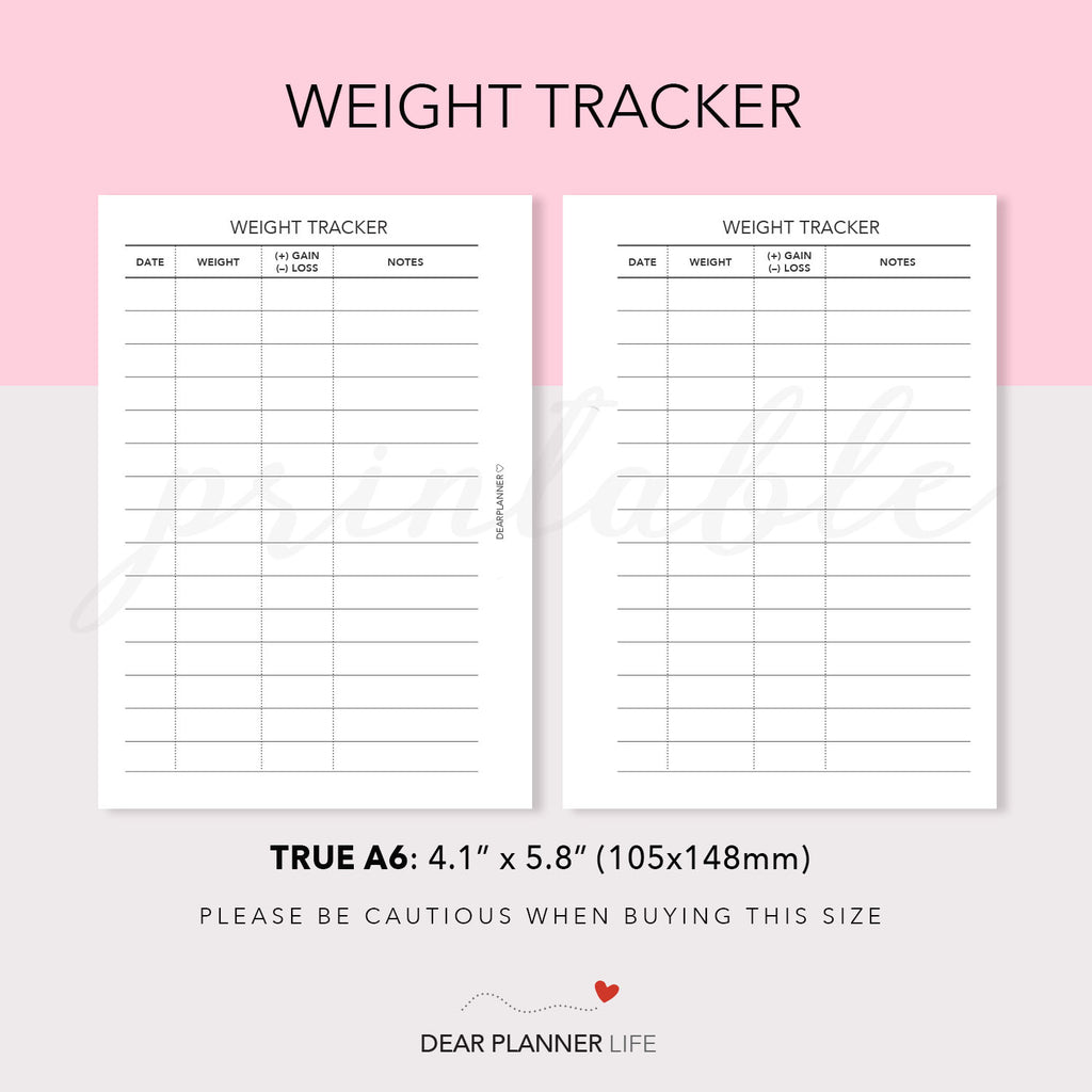 Weight Tracker (B6 Size) PDF Printable : B-56