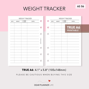 Weight Tracker (A6 Rings) Printable PDF : AS-56