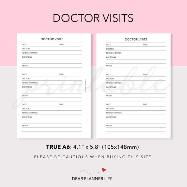 Doctor Visits Tracker (A6 Rings) Printable PDF : AS-57