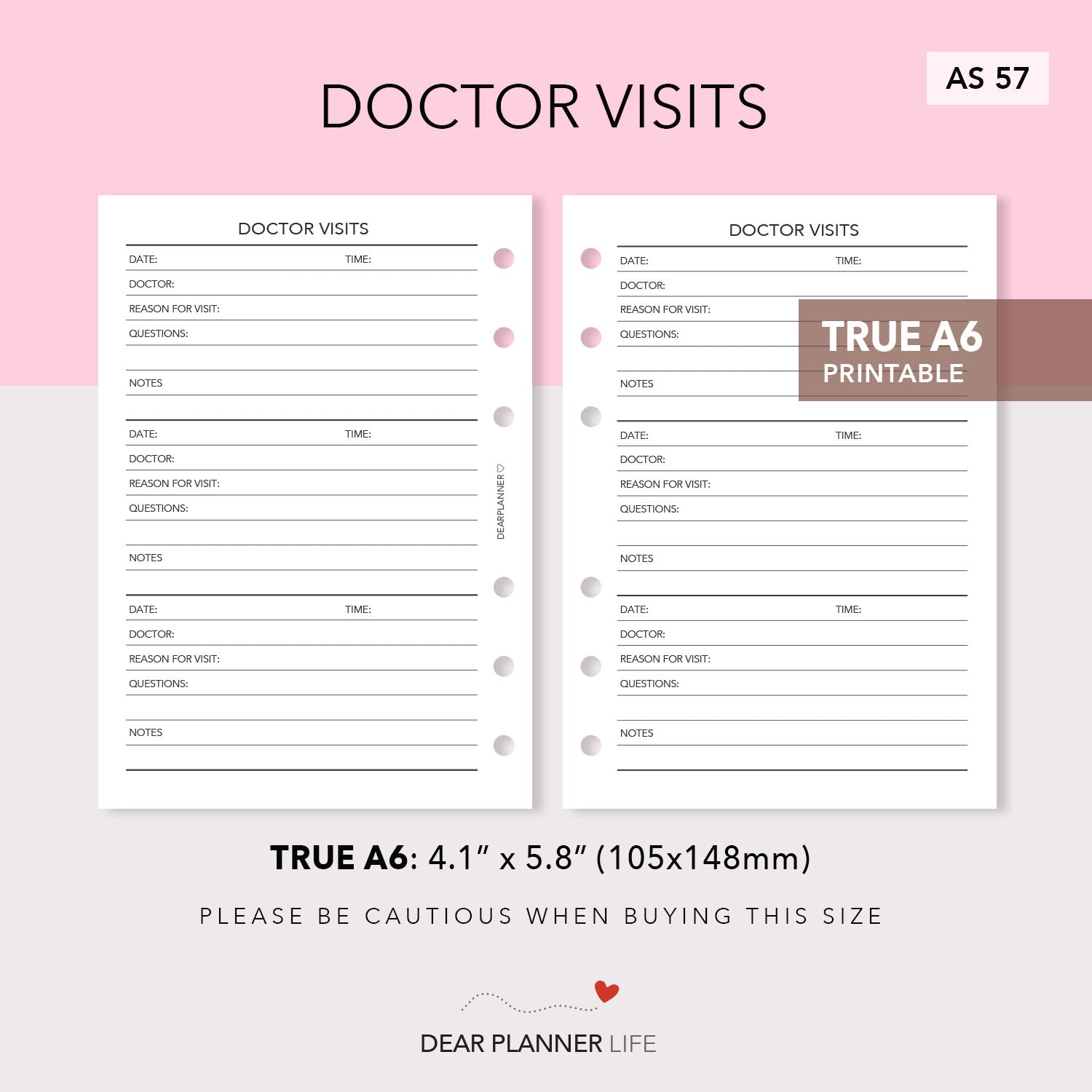 Doctor Visits Tracker (A6 Rings) Printable PDF : AS-57