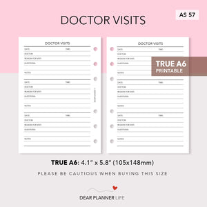 Doctor Visits Tracker (A6 Rings) Printable PDF : AS-57