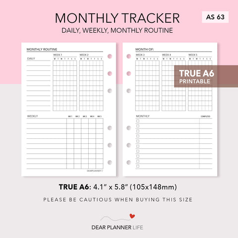 Monthly Routine (A6 Rings) Printable PDF : AS-63