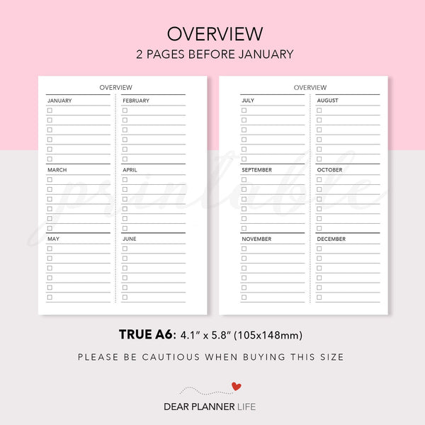 2024 Horizontal Month on 1 Page (A6 Rings) SUNDAY Start, Printable PDF : A6-58 C