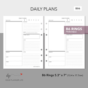 Undated Daily Plans (B6 Rings Size) Printable PDF : B06