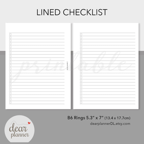 Checklist To-Do Page (B6 Rings Size) Printable PDF : B09