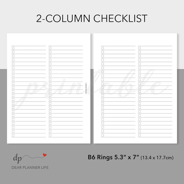 Two-Column Checklist Page Printable PDF : B10