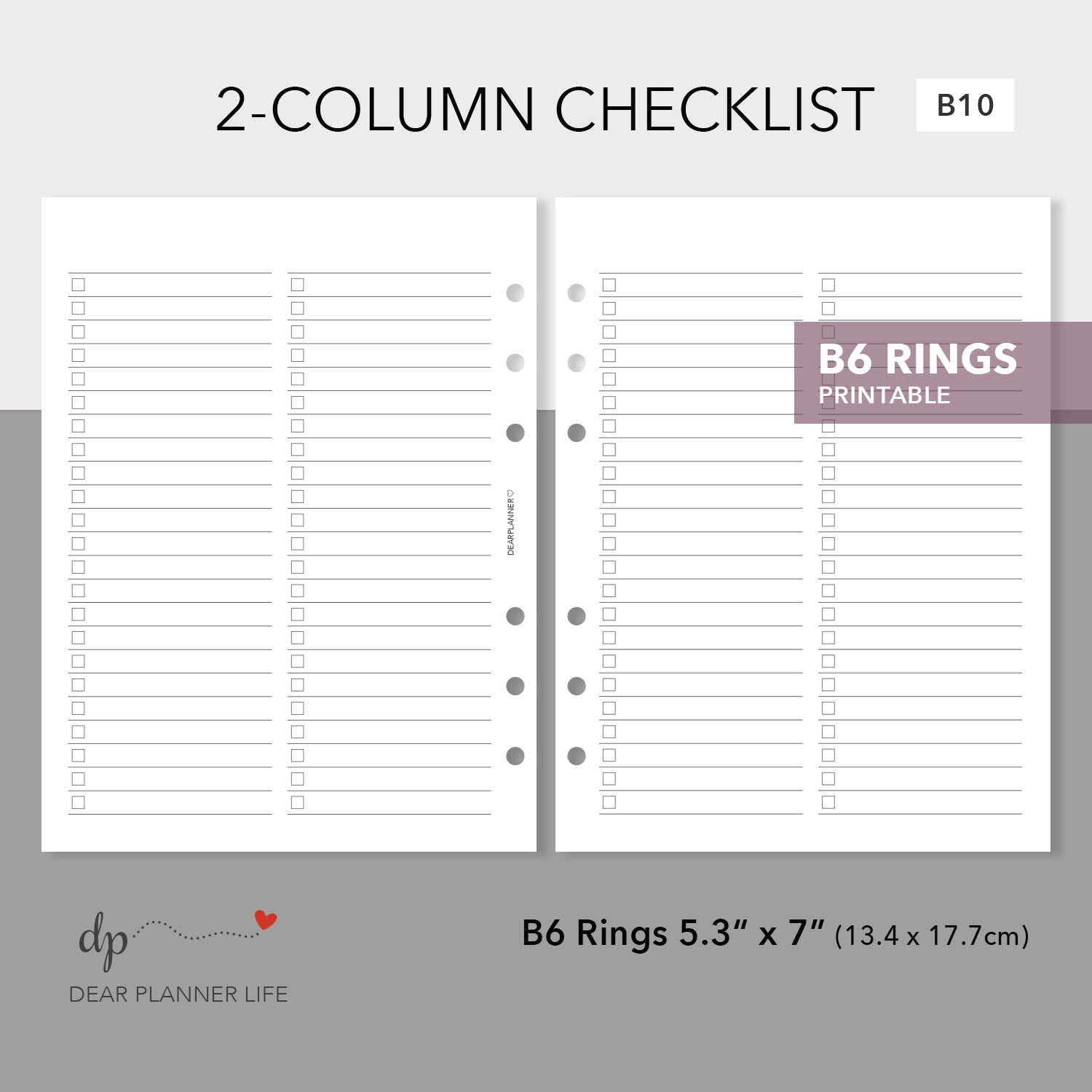 Two-Column Checklist Page Printable PDF : B10