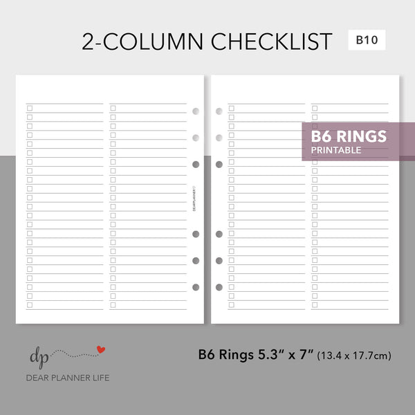 Two-Column Checklist Page Printable PDF : B10