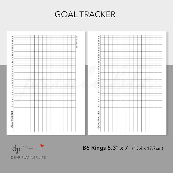 Goals Tracker (B6 Rings Size) Printable PDF : B12